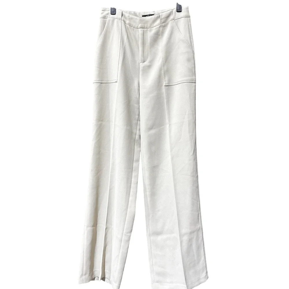 Aqua Pants‎ Womens Small Beige Wide Leg High Rise Pocket Stretch Trousers Office